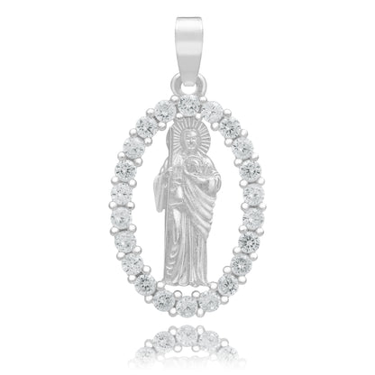 Dije San Judas Liso Borde Zirconias Unisex Plata 925 2.7 Cm