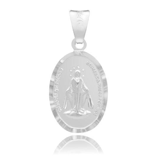 Dije Mate Doble Vista Diamantada Virgen Milagrosa Plata 925