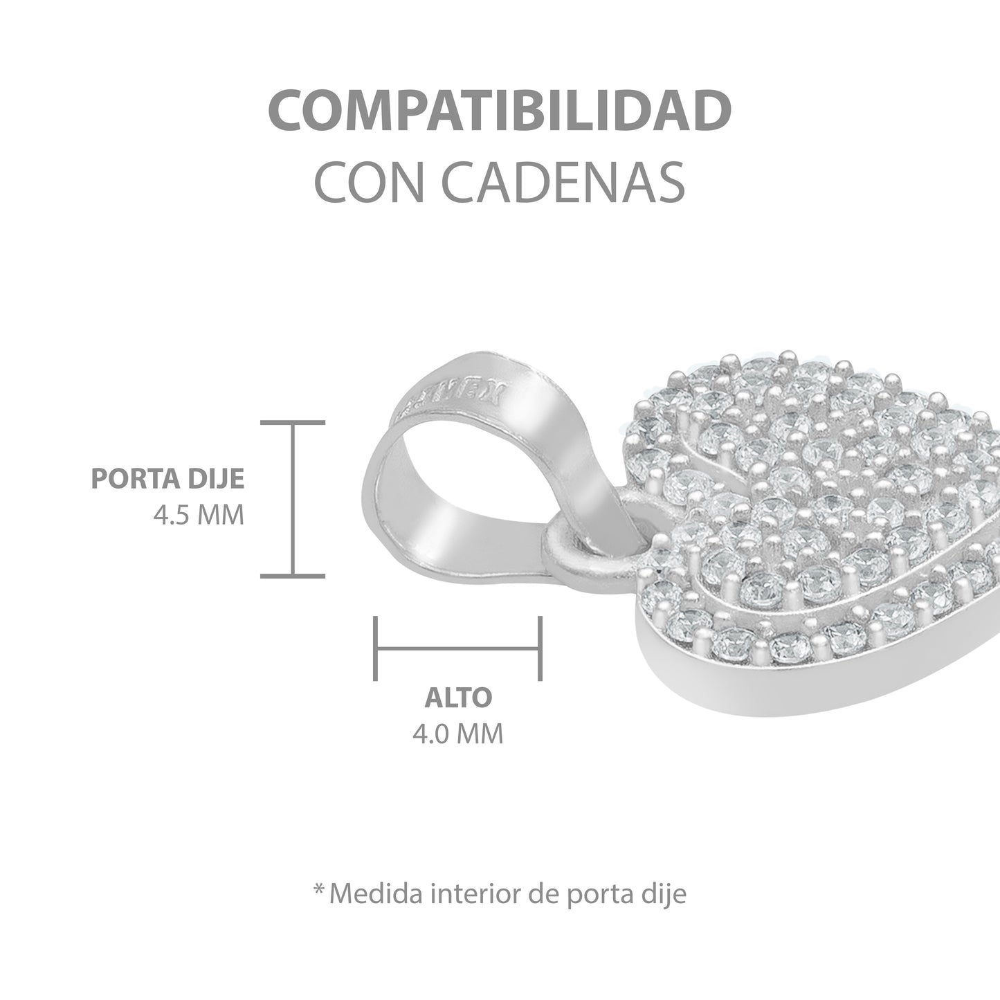 Dije Corazón Zirconia Mujer Amor Mamá Regalo Plata 925 1.7cm