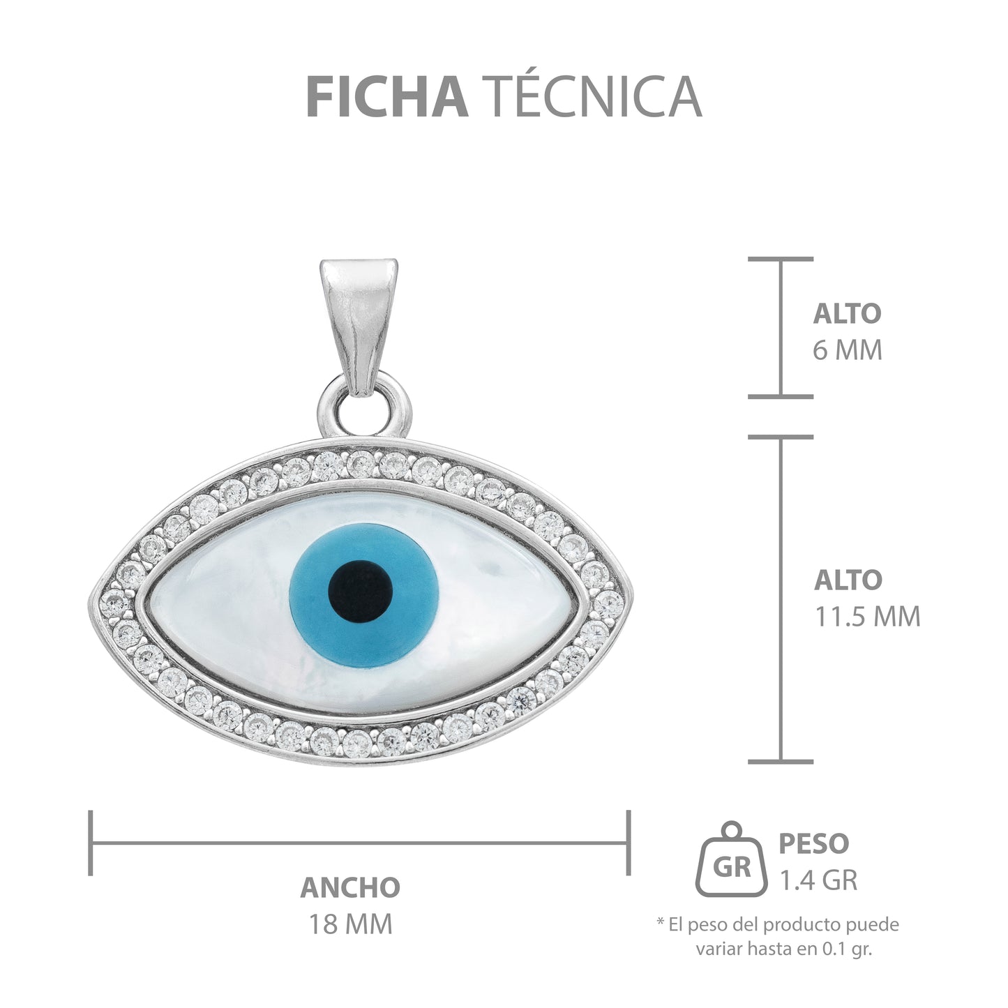 Dije Ojo Turco Realista Zirconias Amuleto Suerte Plata 925