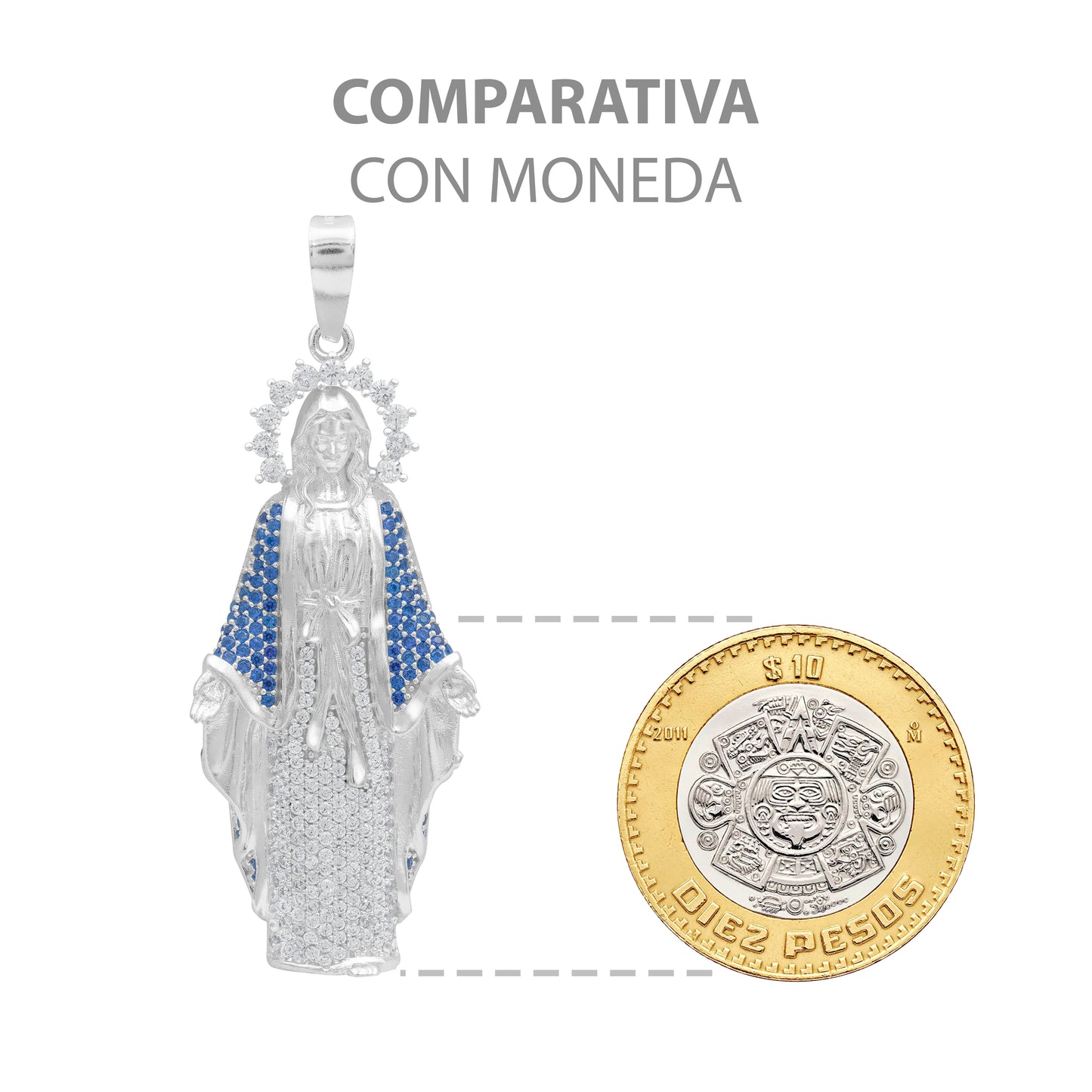 Dije Virgencita Milagrosa Zirconias Fátima Plata 925 5.8 Cm