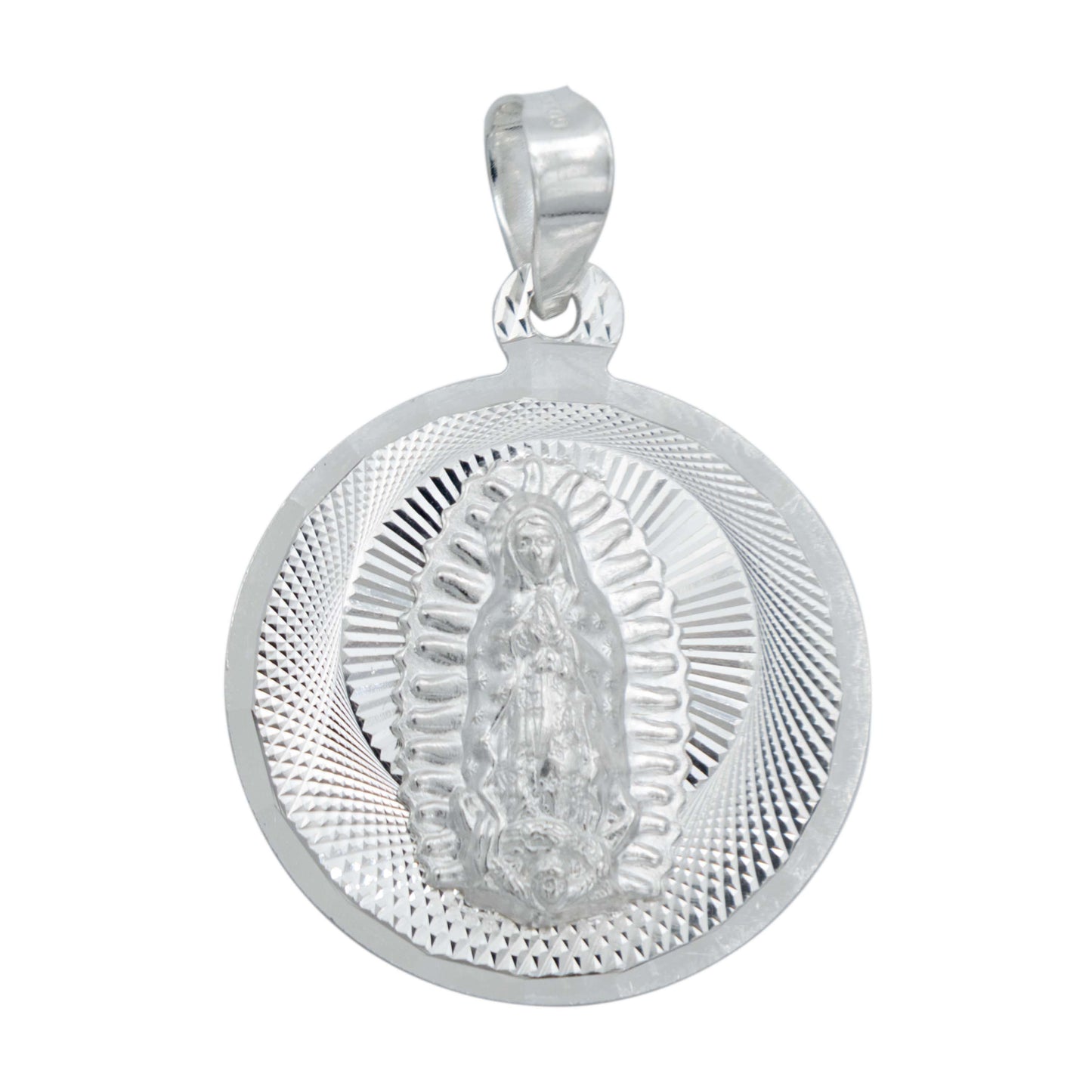 Dije Medalla Diamantada Virgen Guadalupe Plata 925 2.8 Cm