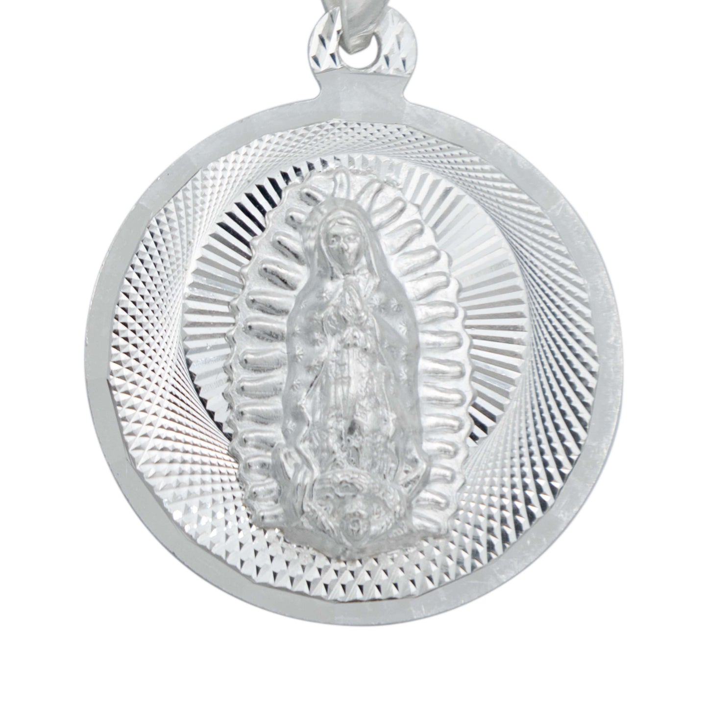 Dije Medalla Diamantada Virgen Guadalupe Plata 925 2.8 Cm