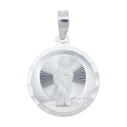 Dije Medalla Diamantada San Judas Tadeo Plata 925 2.3 Cm