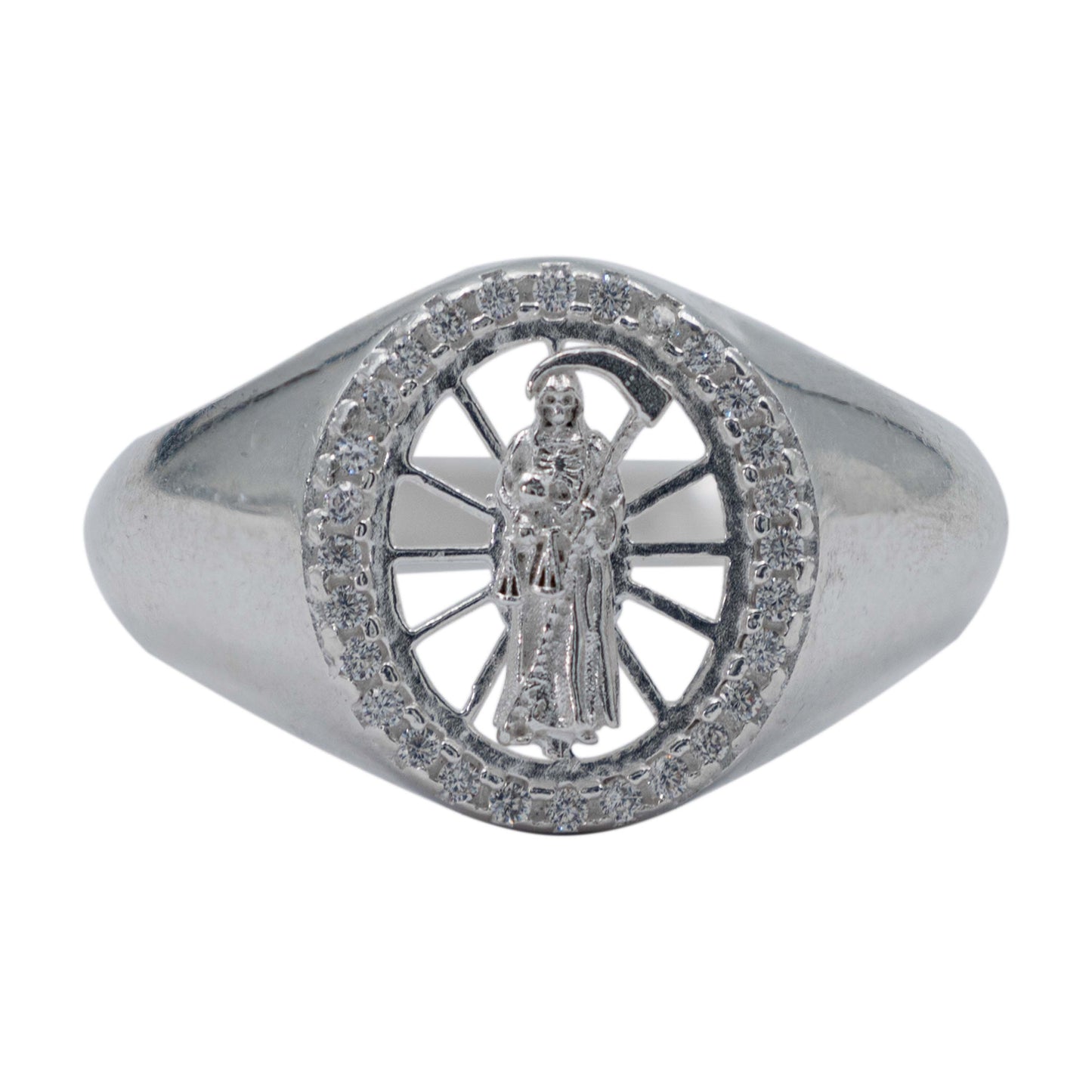 Anillo Grande Para Hombre Santa Muerte Piedras Plata 925