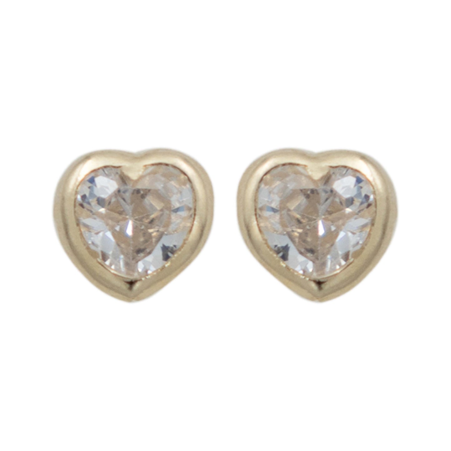 Arete Broquel Corazón Lisa Zirconia Amor Regalo Oro 10k 4 Mm