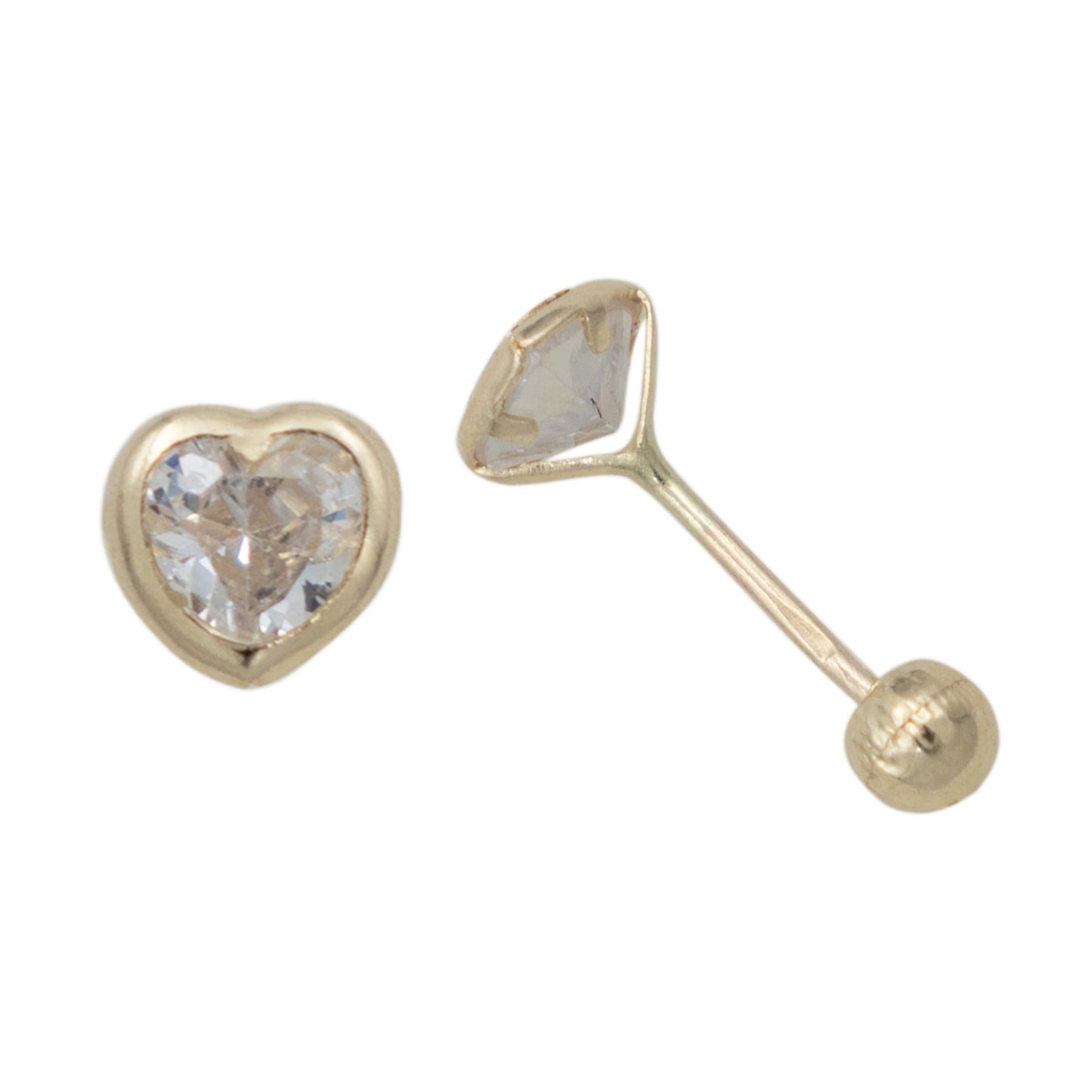 Arete Broquel Corazón Lisa Zirconia Amor Regalo Oro 10k 4 Mm