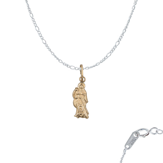 Dije Santa Muerte Chico Lisa Oro 10k + Cadena Plata Regalo