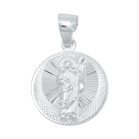 Dije Medalla Diamantada San Judas Tadeo Plata 925 2 Cm