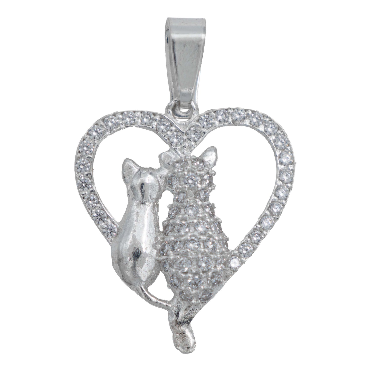 Collar Corazón Grande Gatos Zirconias Amor Regalo Plata 925