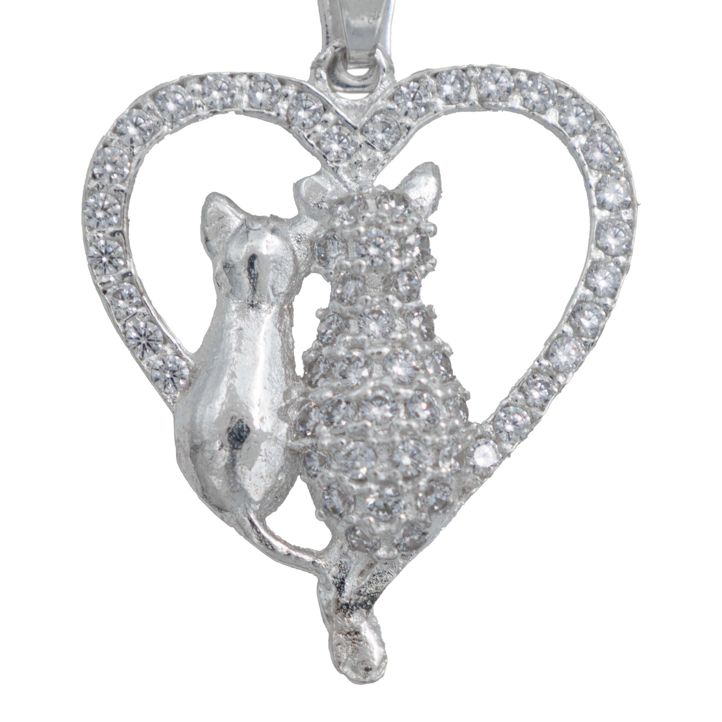 Collar Corazón Grande Gatos Zirconias Amor Regalo Plata 925