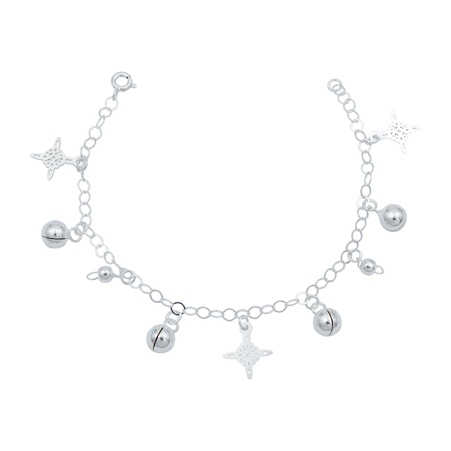 Pulsera Ajustable Nudo De Bruja Amuleto Cascabeles Plata 925