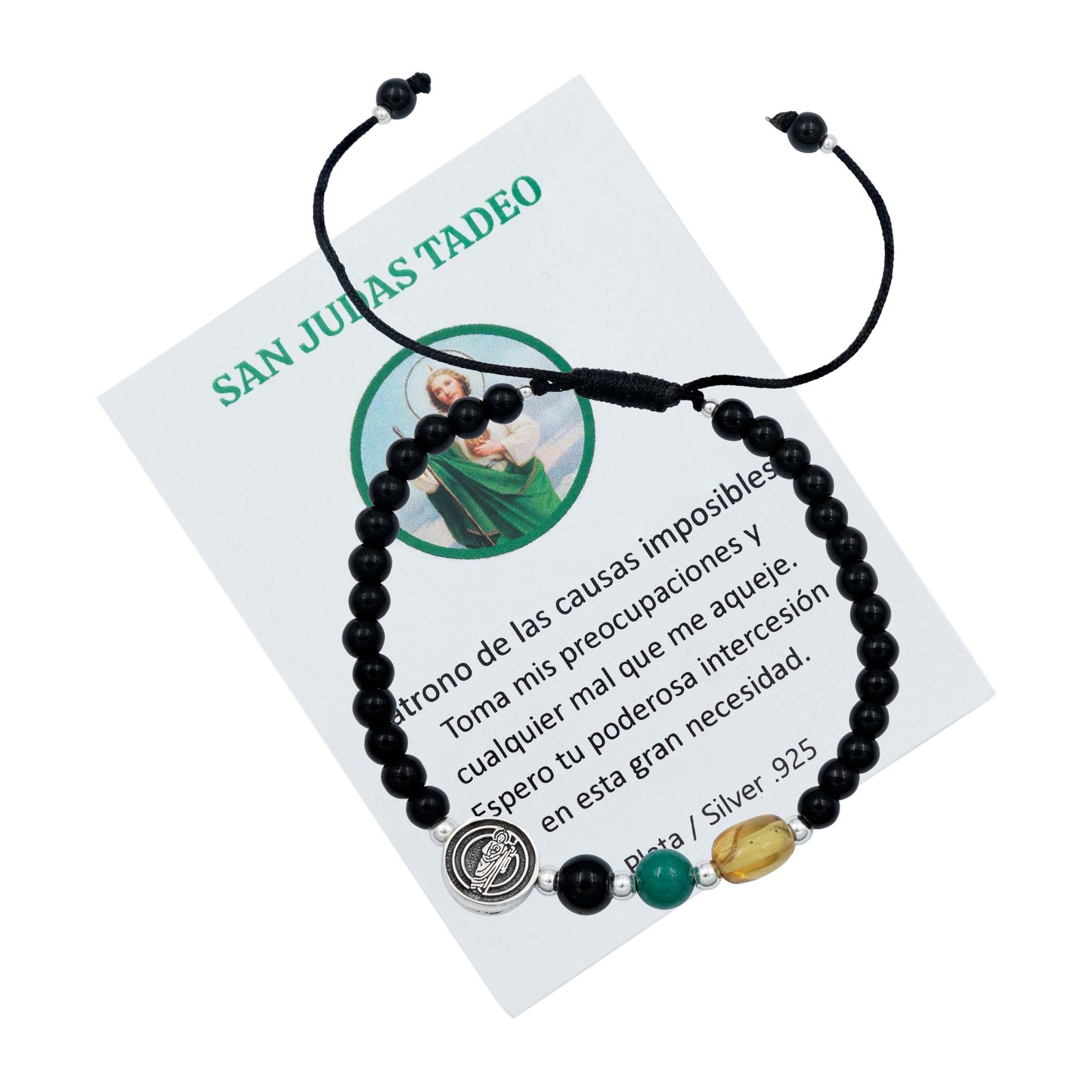 Pulsera Ajustable San Judas Medalla Bolitas Unisex Plata 925