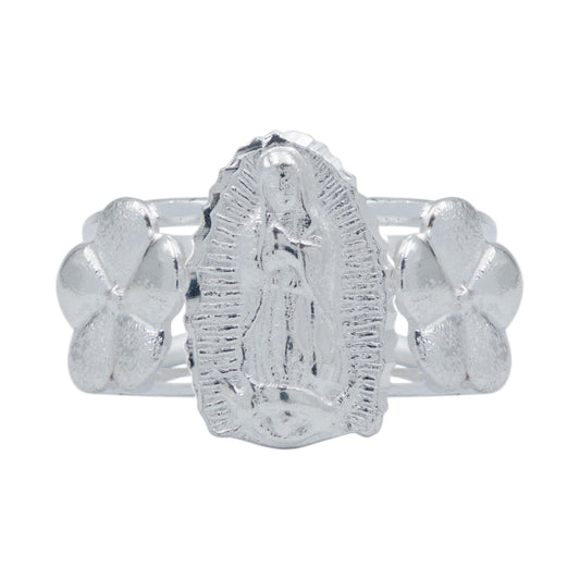 Anillo Ajustable Virgen De Guadalupe Flores Plata 925