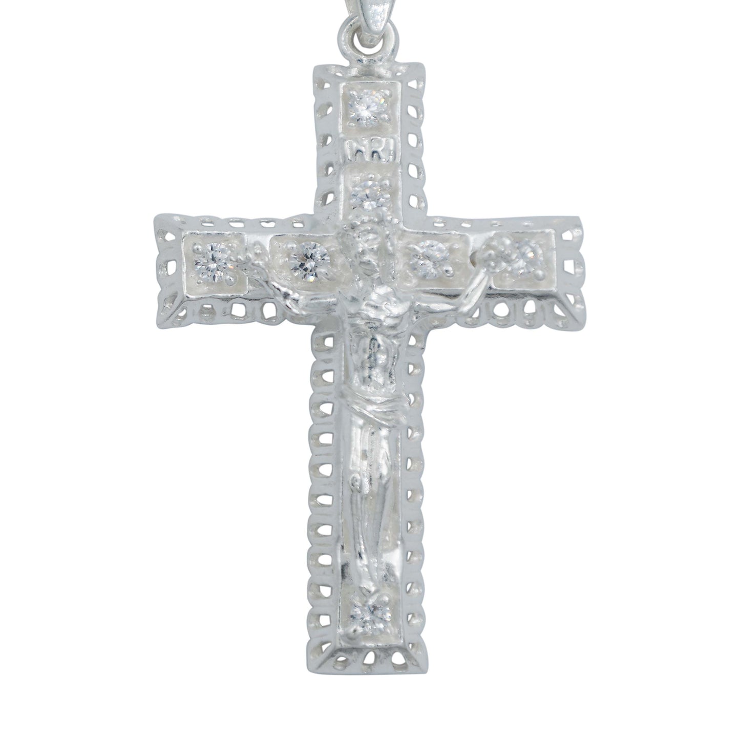 Dije Cruz Grande Cristo Relieve Zirconias Grande Plata 925