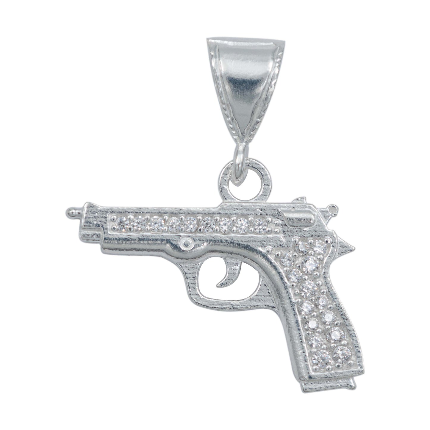 Dije Chico Pistola Bélico Zirconias Glock Hombre Plata 925