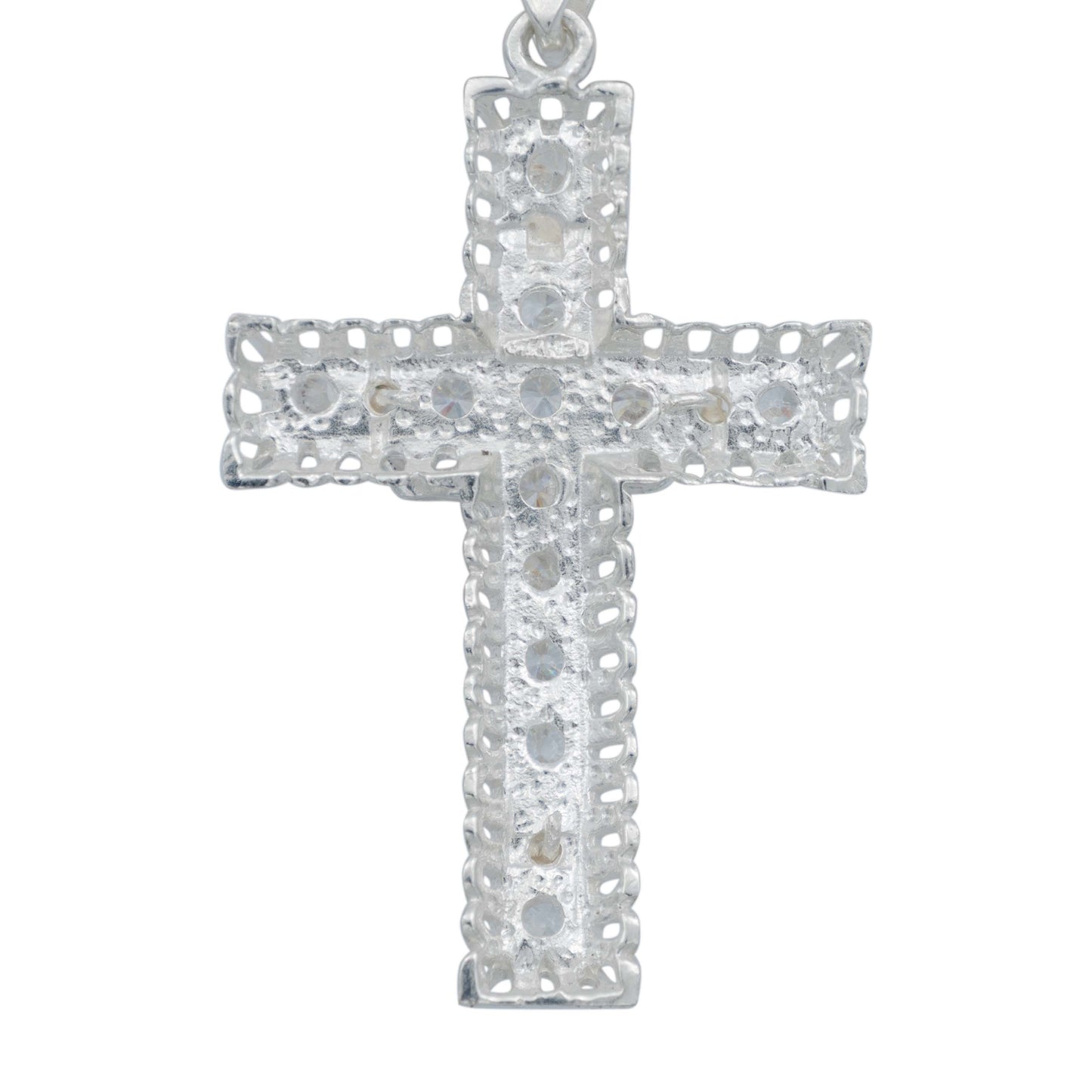 Dije Cruz Grande Cristo Relieve Zirconias Grande Plata 925