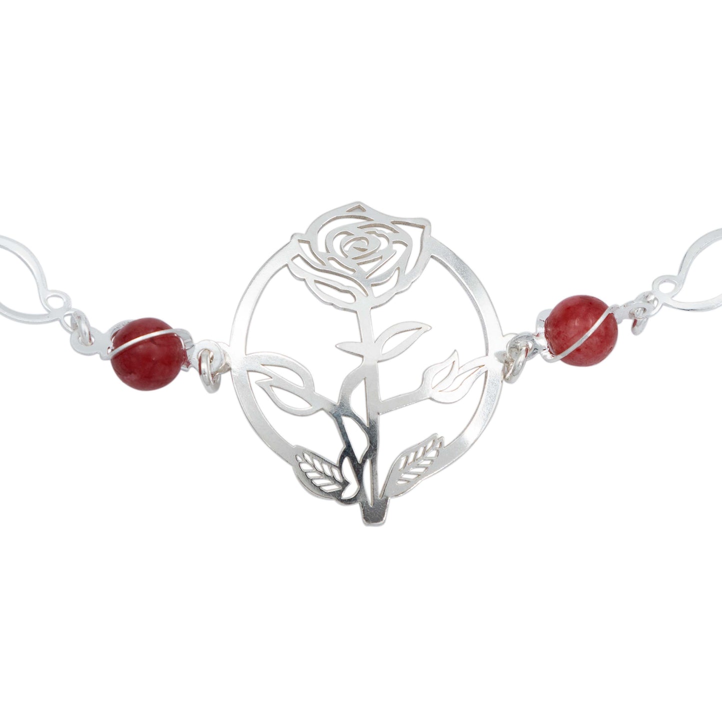 Pulsera Flores Rosa Piedra Natural Cuarzo Mujer Plata 925