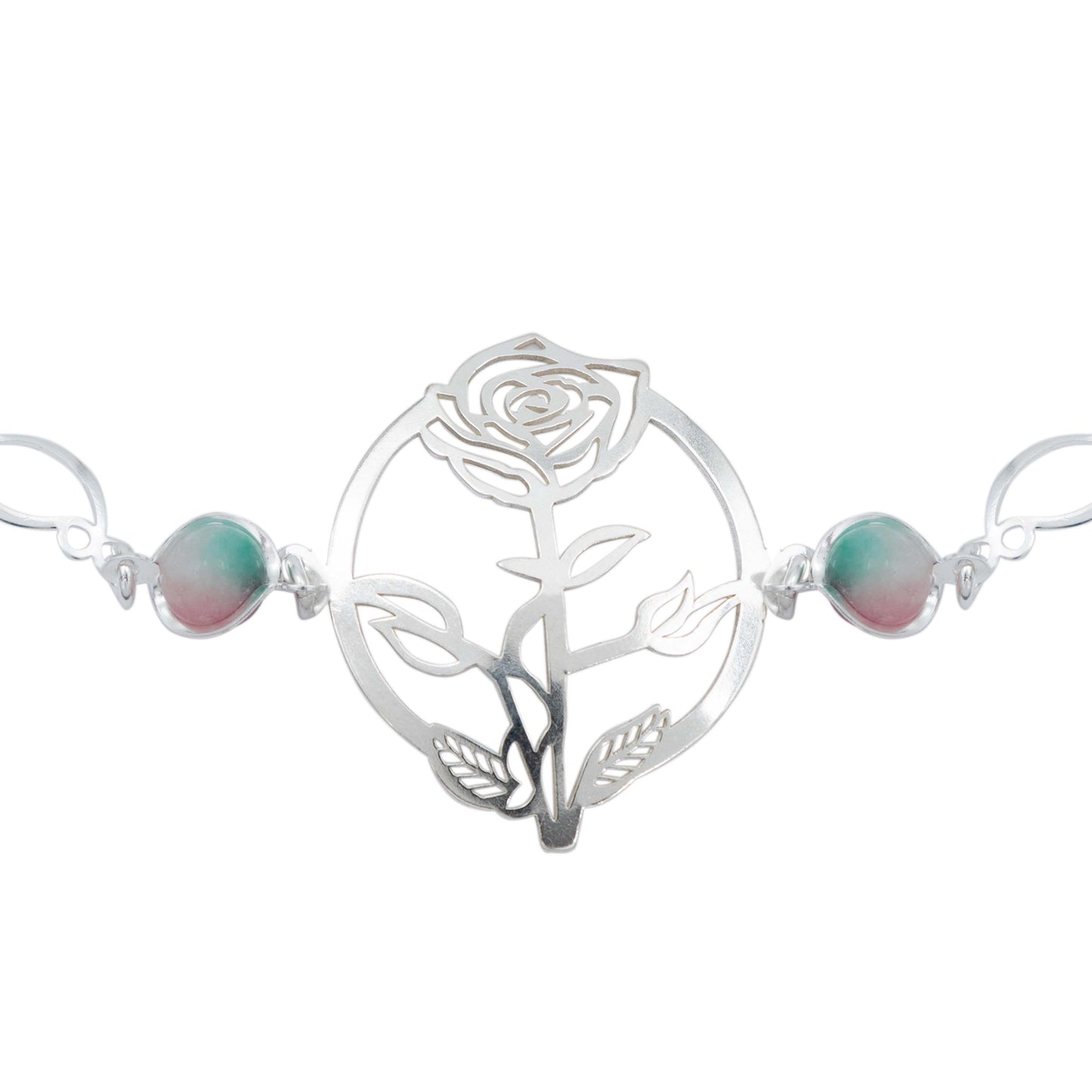 Pulsera Flores Rosa Piedra Natural Cuarzo Mujer Plata 925