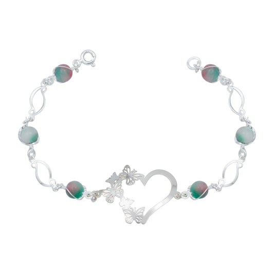 Pulsera Corazón Mariposas Piedra Natural Cuarzo Plata 925