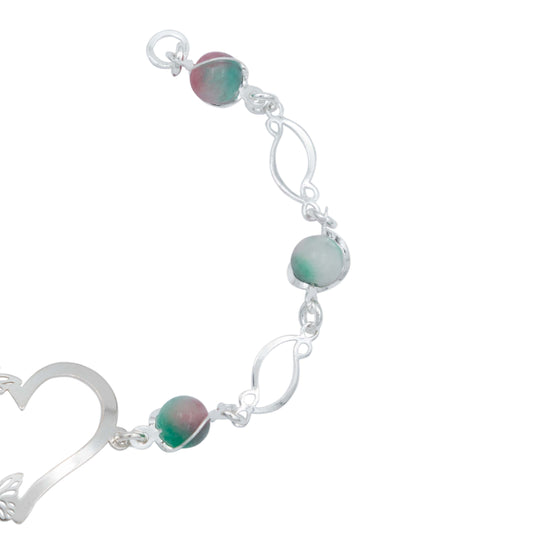 Pulsera Corazón Mariposas Piedra Natural Cuarzo Plata 925