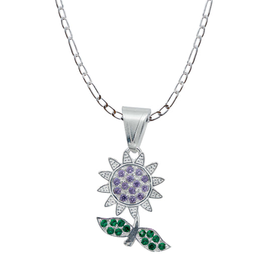 Dije Flor Primavera Zirconia Mujer Con Cadena Plata 925