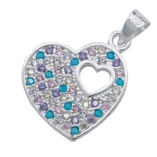 Dije Corazón Zirconias Interno Amor Regalo Mujer Plata 925