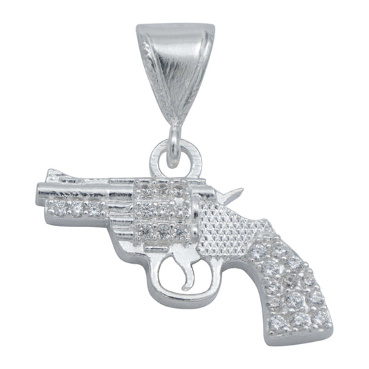 Dije Pistola Chica Revolver Zirconias Belico Plata 925