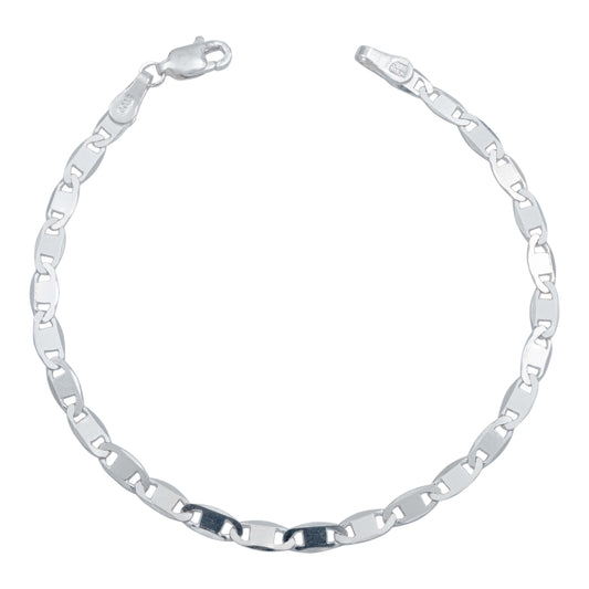 Pulsera Marinera Lisa Espejo Hombre Mujer Plata 925 4 Mm