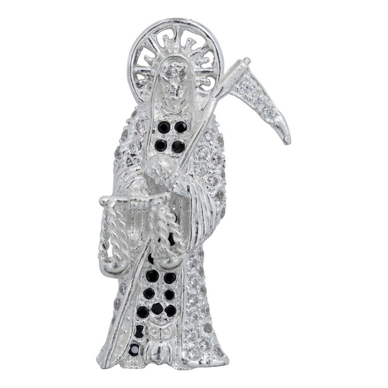 Dije Santa Muerte Artesanal Full Zirconias Plata 925 6.2 Cm