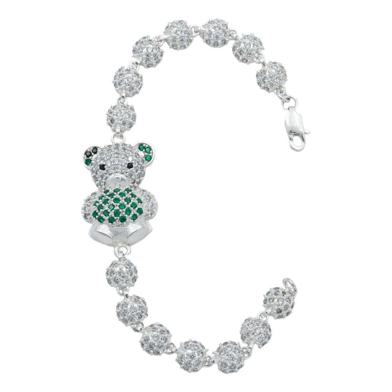 Pulsera Grande Oso Corazón Regalo Amor Zirconias Plata 925