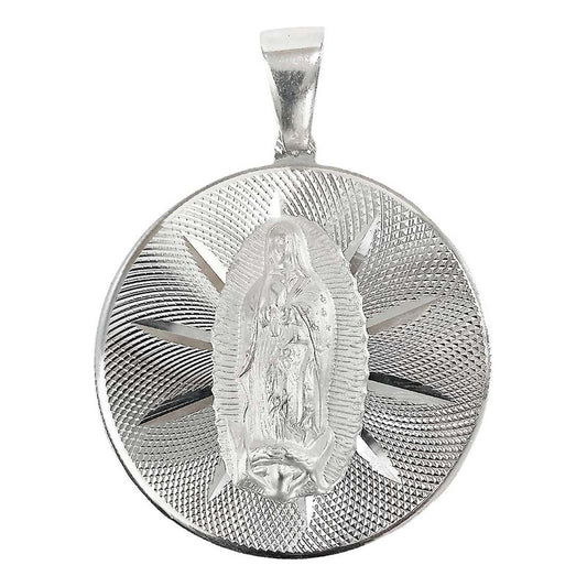 Medalla Diamantada Virgen De Guadalupe Plata Ley 925 5.5 Cm