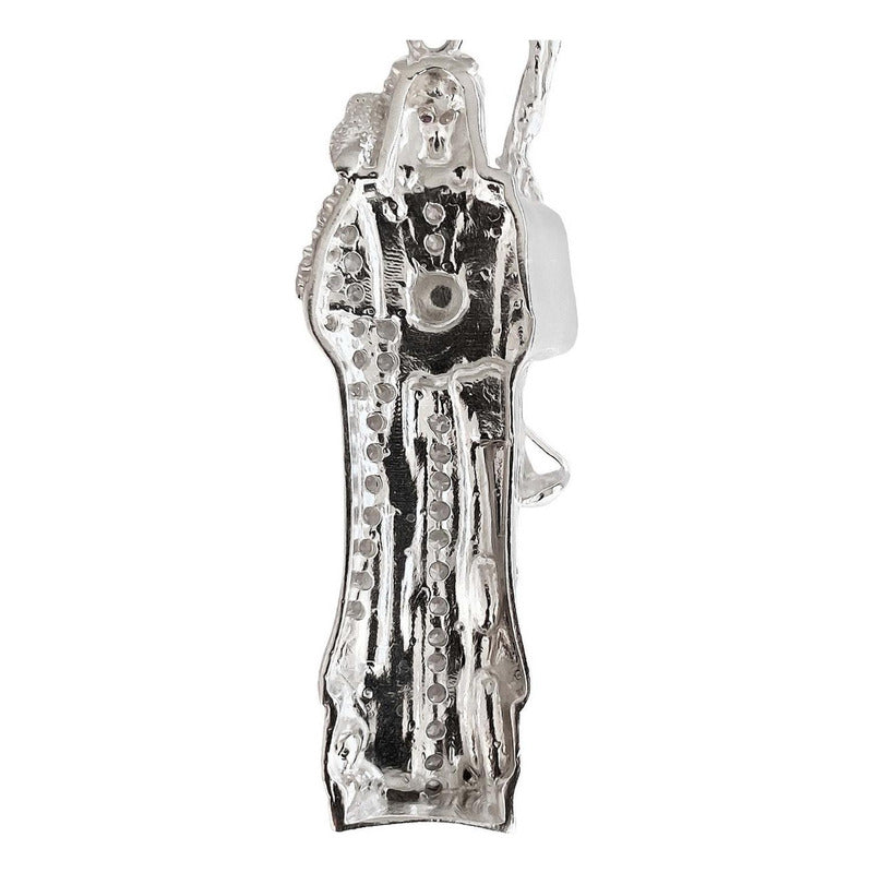 Dije Medalla Mediana Santa Muerte Con Zirconias En Plata 925