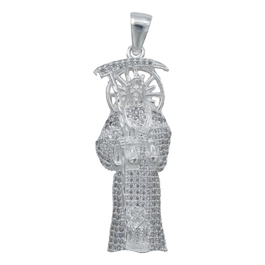 Dije Robusto Santa Muerte Premium Zirconia Plata 925 7.7 Cm