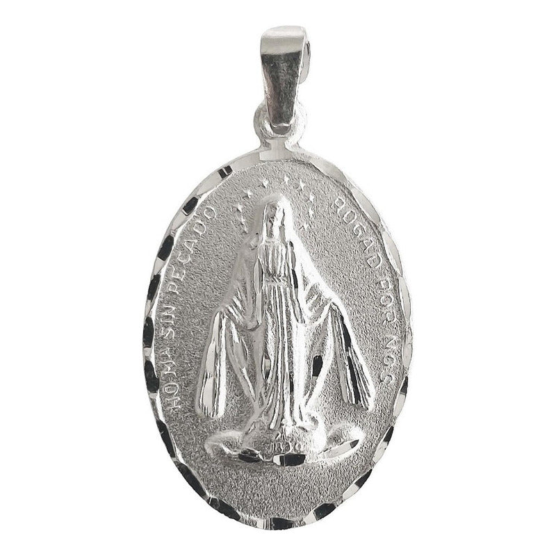 Dije Medalla Virgen Milagrosa Ovalada Mediana Plata Ley 925