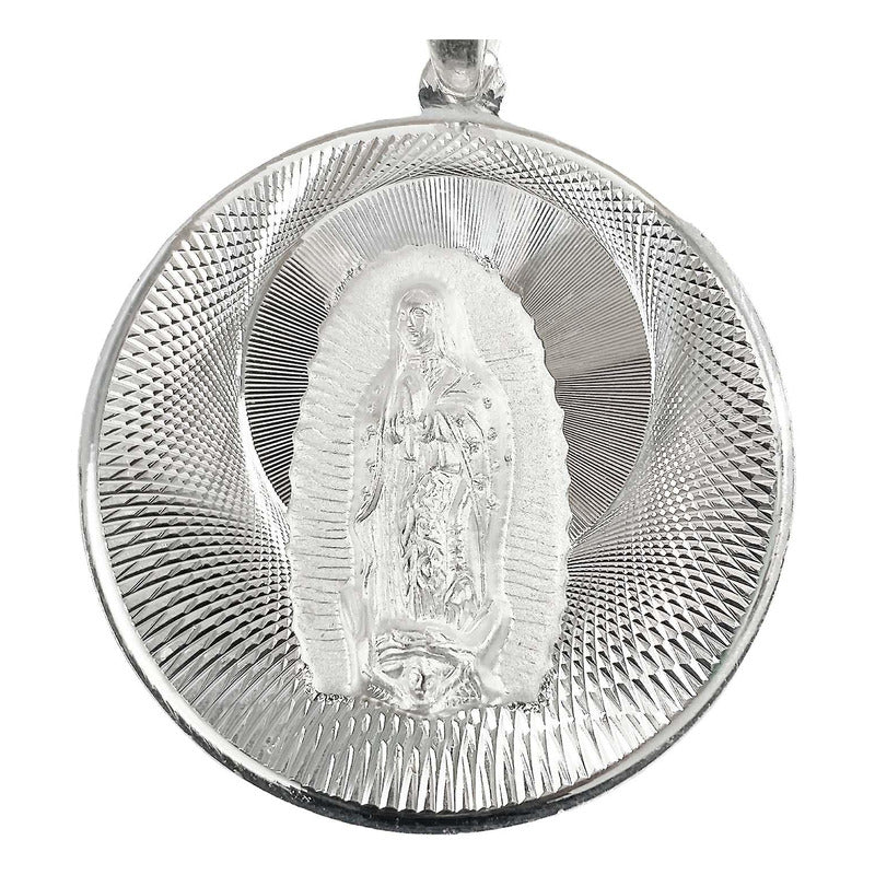 Medalla Diamantada Virgen De Guadalupe Plata Ley 925 4.5 Cm