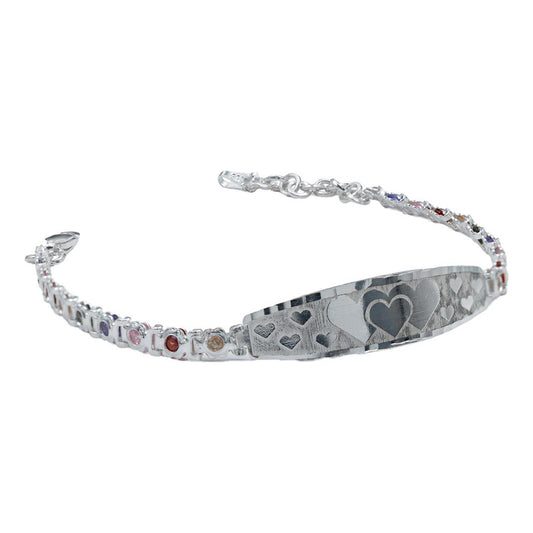 Pulsera Ajustable Zirconias Placa Corazón Amor Plata 925