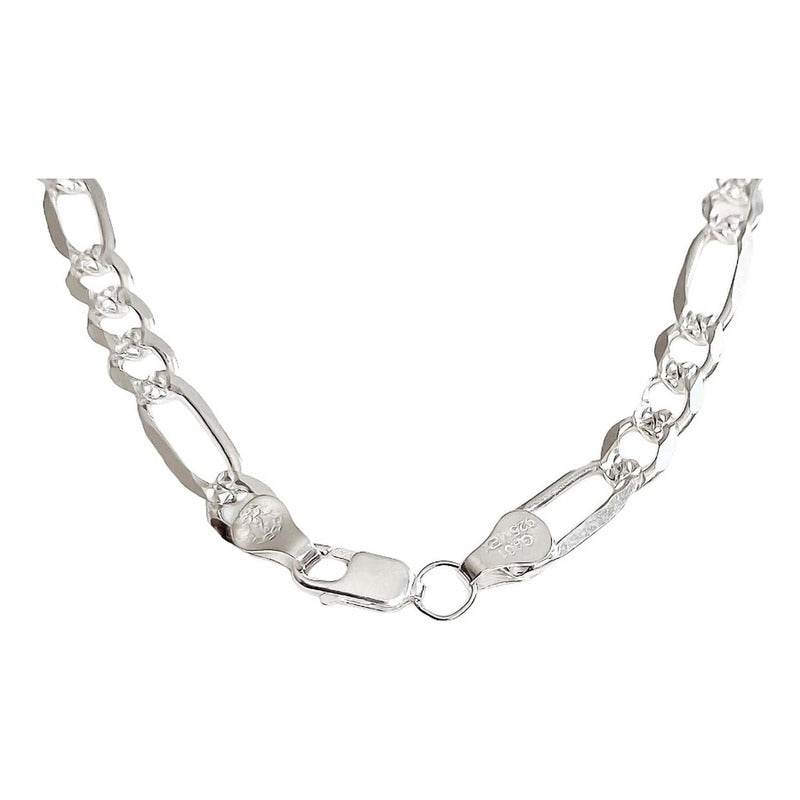 Cadena De Plata 925 Diamantada Hombre Fígaro 65 Cm X 6 Mm