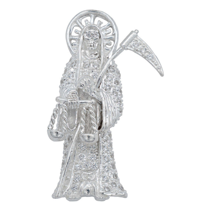 Dije Santa Muerte Artesanal Full Zirconias Plata 925 6.2 Cm