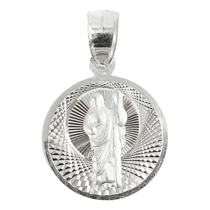 Medalla Diamantada San Judas Tadeo Plata Ley 925 1.7 Cm