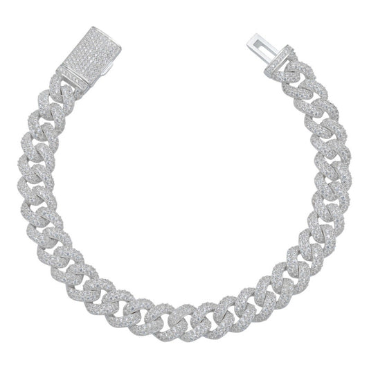 Pulsera Cubana Zirconias Hombre Broche Caja Plata 925 1 Cm