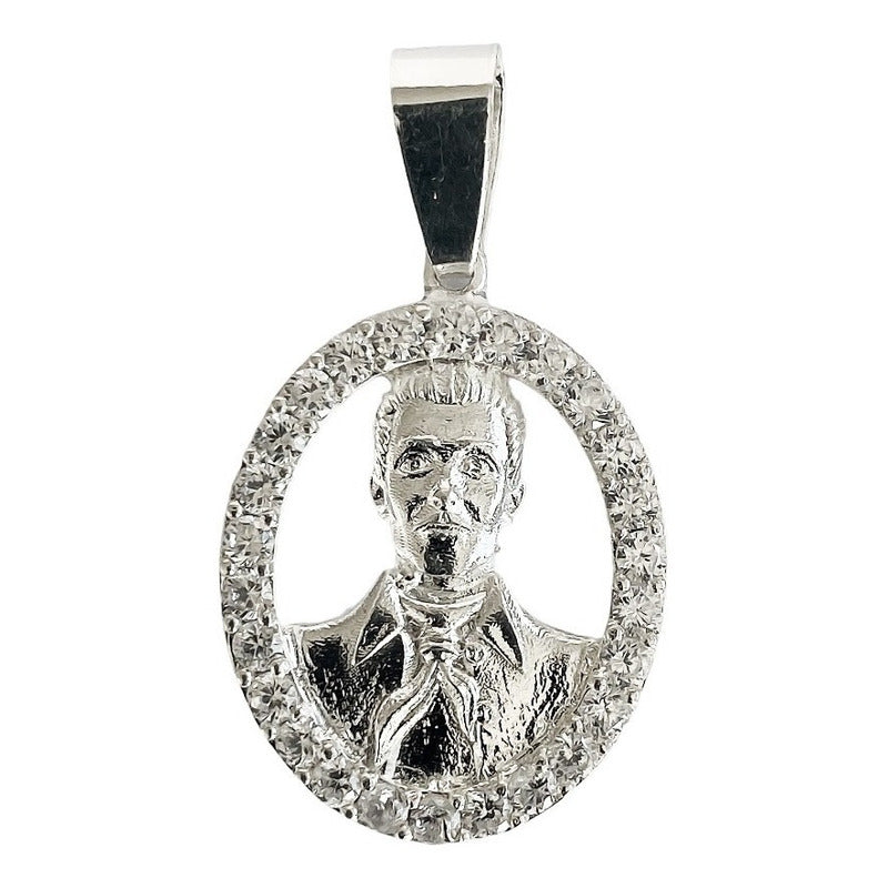 Dije Chico Jesús Malverde Con Zirconias Plata Solida Ley 925