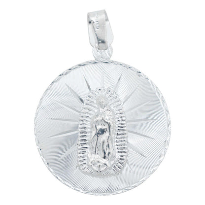 Dije Medalla Diamantada Virgen Guadalupe Gigante Plata 925