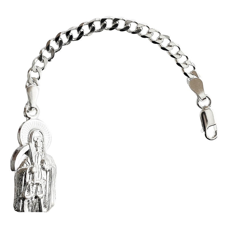 Pulsera Santa Muerte Lisa Esclava Plata Solida Pura Ley 925