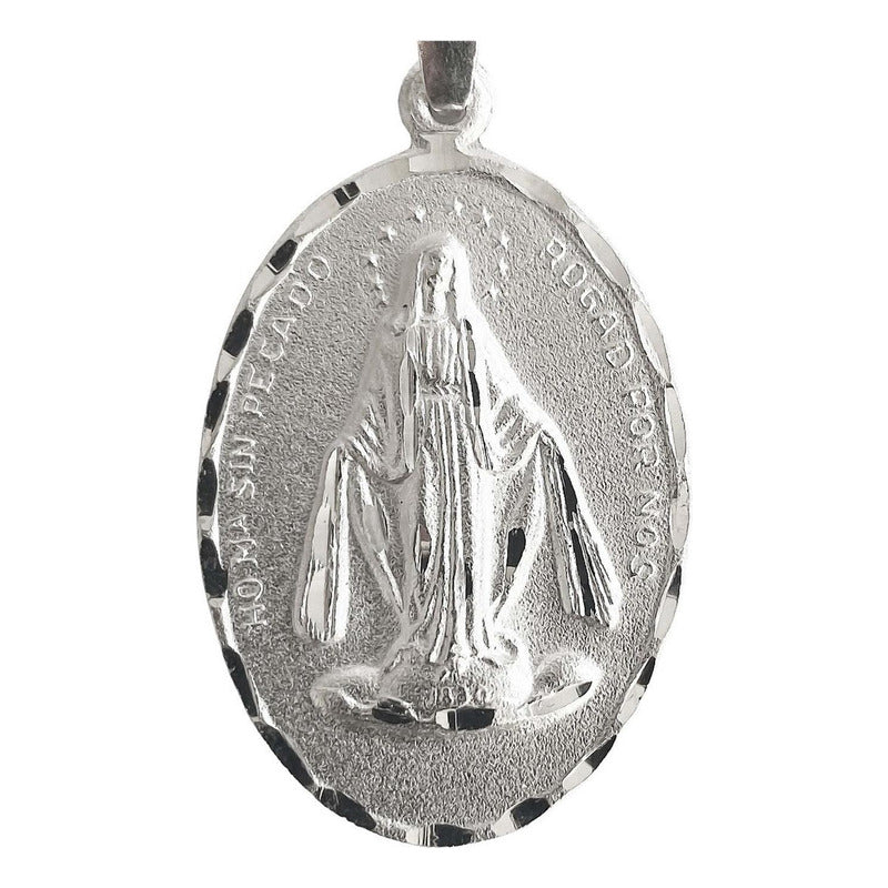 Dije Medalla Virgen Milagrosa Ovalada Mediana Plata Ley 925