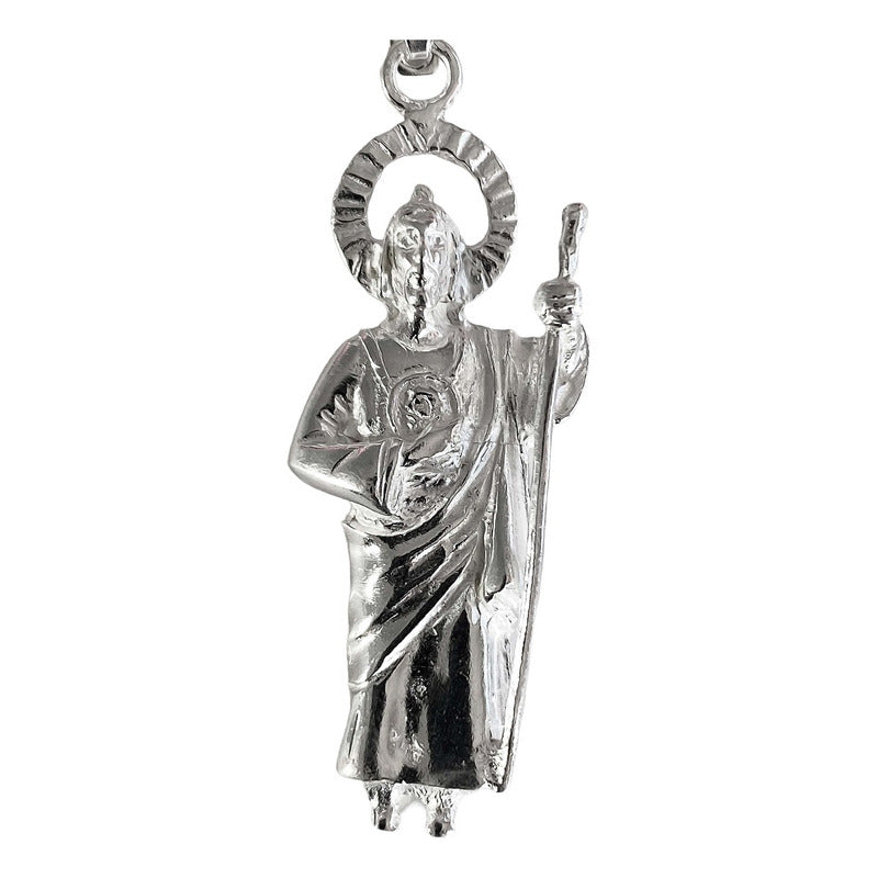 Dije Mediano San Judas 5.2 Cm Liso De Plata Ley 925