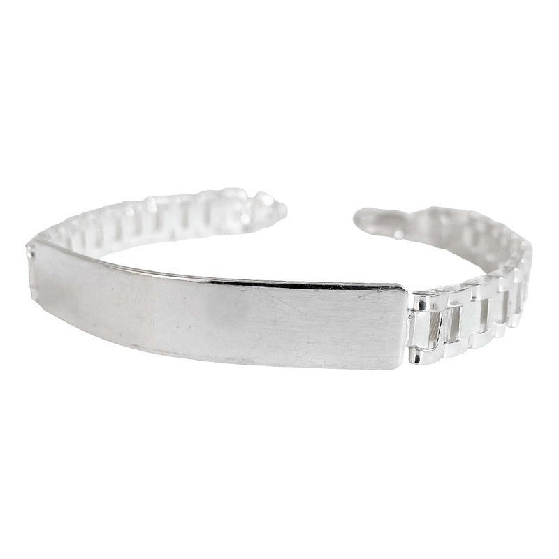 Pulsera Rolo Hombre Esclava Placa Plata Solida Ley 925 8mm