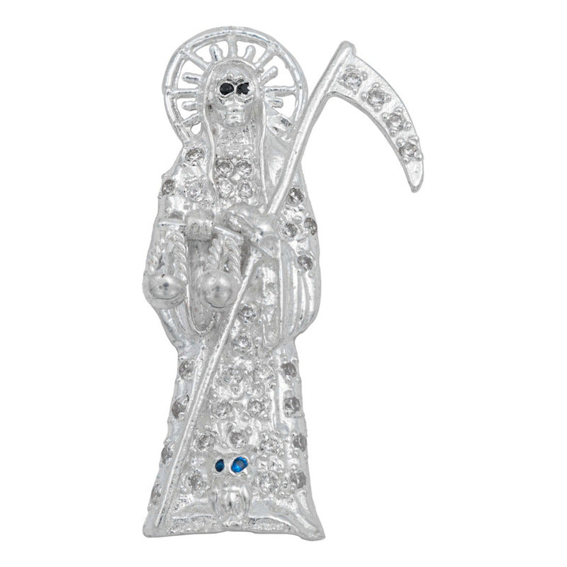 Dije Santa Muerte Artesanal Full Zirconias Plata 925 6.2 Cm