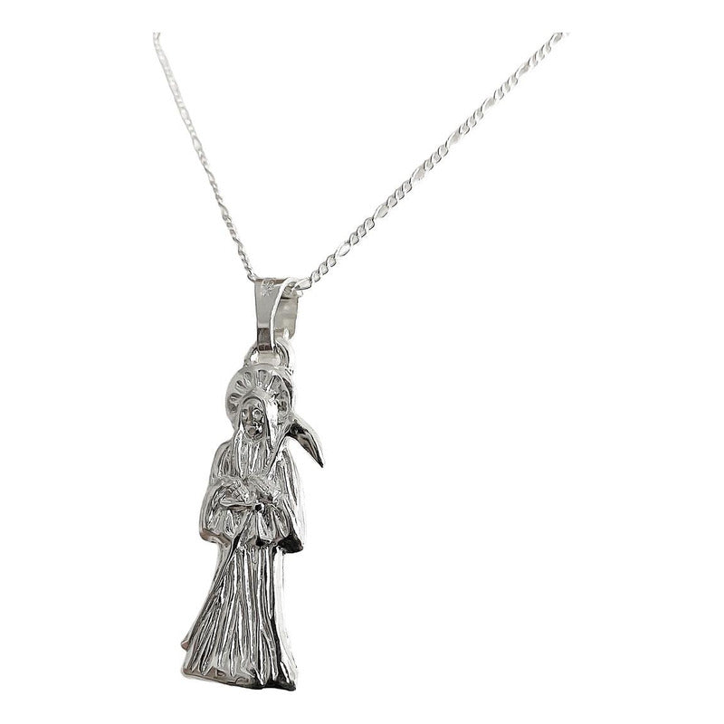 Collar Medalla Mediano Santa Muerte Hueco Plano En Plata 925