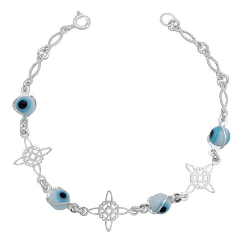 Pulsera Ajustable Grande Nudo De Bruja Ojo Turco Plata 925